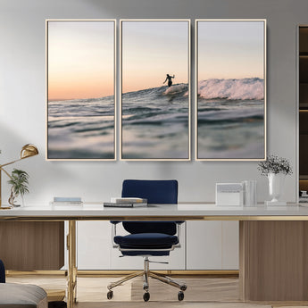 58502923-MGV-CV-36X24-Wave Rider Wall Art Canvas Print, Framed Ocean Wave Art Picture Print, Riding Surf Perfect Sunset Surf Decor Artwork