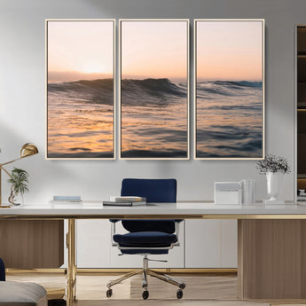 46299358-MGV-CV-36X24-Sunset Waves Wall Art Canvas Print, Framed Ocean Horizon Art Picture Print, Golden Water Perfect Golden Hour Coastal Decor Artwork