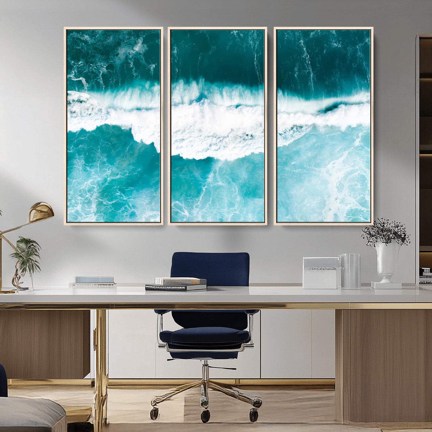 23828594-MGV-CV-36X24-Aerial Waves Wall Art Canvas Print, Framed Ocean Break Art Picture Print, Sea Foam Perfect Tropical Coastal Decor Artwork