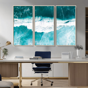 23828594-MGV-CV-36X24-Aerial Waves Wall Art Canvas Print, Framed Ocean Break Art Picture Print, Sea Foam Perfect Tropical Coastal Decor Artwork