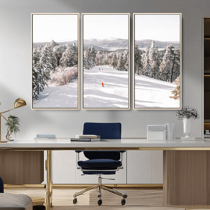 62119206-MGV-CV-36X24-Snowy Trail Wall Art Canvas Print, Framed Ski Slope Art Picture Print, Winter Pines Perfect Alpine Adventure Decor Artwork