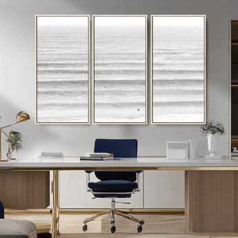 66534476-MGV-CV-36X24-Lone Surfer Wall Art Canvas Print, Framed Ocean Waves Art Picture Print, Minimal Sea Perfect Minimal Coastal Decor Artwork