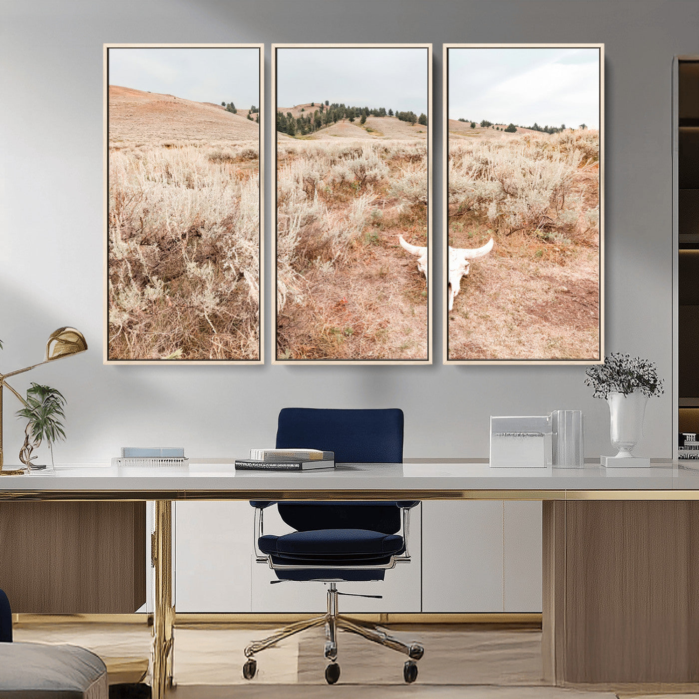 97234735-MGV-CV-36X24-Rustic Bones Wall Art Canvas Print, Framed Desert Sage Art Picture Print, Prairie Skull Perfect Minimal Rustic Decor Artwork