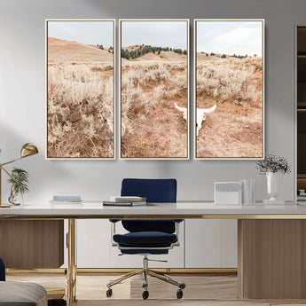 97234735-MGV-CV-36X24-Rustic Bones Wall Art Canvas Print, Framed Desert Sage Art Picture Print, Prairie Skull Perfect Minimal Rustic Decor Artwork