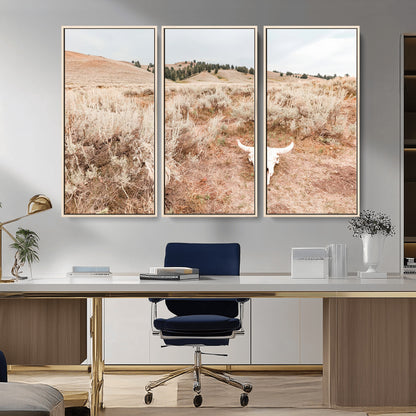 97234735-MGV-CV-36X24-Rustic Bones Wall Art Canvas Print, Framed Desert Sage Art Picture Print, Prairie Skull Perfect Minimal Rustic Decor Artwork