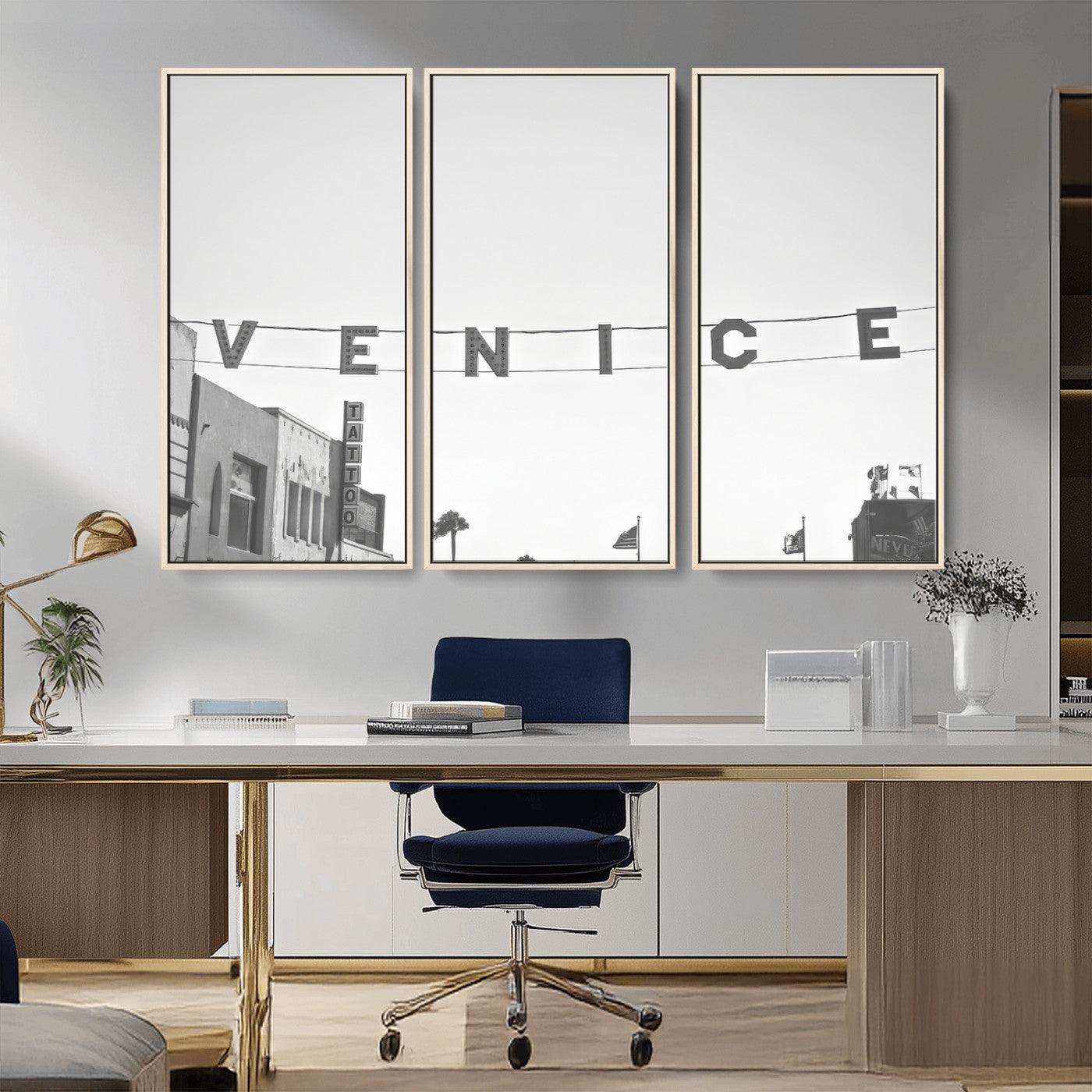 68254589-MGV-CV-36X24-Venice Sign Wall Art Canvas Print, Framed Venice Letters Art Picture Print, Los Angeles Perfect Minimalist Urban Decor Artwork