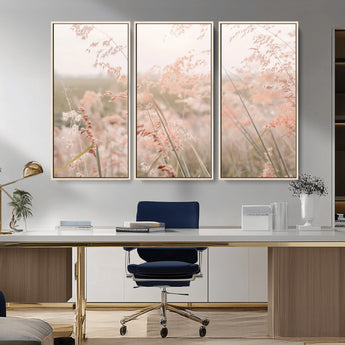 79164340-MGV-CV-36X24-Pastel Grasses Wall Art Canvas Print, Framed Soft Meadow Art Picture Print, Field in Breeze Perfect Pastel Minimal Decor Artwork