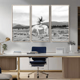 62789800-MGV-FC-48X32-3P_Natural-White Horse Wall Art Canvas Print, Framed Woman Rider Art Picture Print, Equestrian Pose Perfect Western Boho Decor Artwork