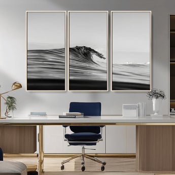 24029476-MGV-CV-36X24-Black Wave Wall Art Canvas Print, Framed Abstract Surf Art Picture Print, Minimalist Ocean Perfect Minimalist Coastal Decor