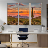 25332783-MGV-CV-36X24-Saguaro Cactus Wall Art Canvas Print, Framed Arizona Sunset Art Picture Print, Sonoran Desert Perfect Southwestern Boho Decor