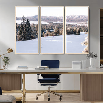 79857868-MGV-FC-48X32-3P_Natural-Snowy Mountain Wall Art Canvas Print, Framed Ski Slope Art Picture Print, Winter Forest Perfect Modern Rustic Decor Artwork