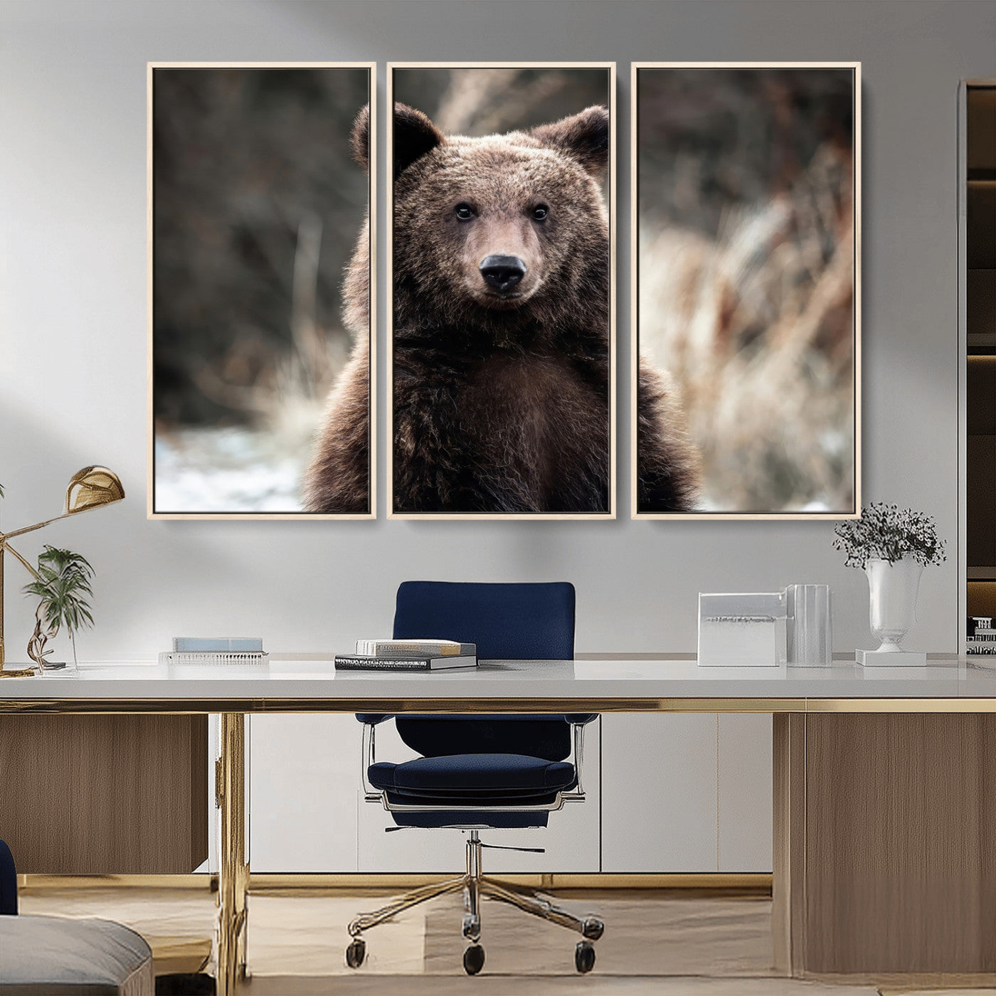 47112103-MGV-CV-36X24-Brown Bear Wall Art Canvas Print, Framed Forest Wildlife Art Picture Print, Woodland Bear Perfect Rustic Cabin Decor Artwork