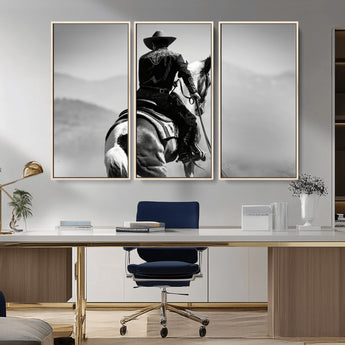 83102464-MGV-CV-36X24-Western Cowboy Wall Art Canvas Print, Framed Monochrome Horse Art Picture Print, Western Equestrian Perfect Rustic Western Decor