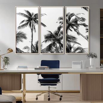 46641801-MGV-CV-36X24-Palm Tree Wall Art Canvas Print, Framed Black White Tropics Art Picture Print, Monochrome Palms Perfect Modern Tropical Minimalist