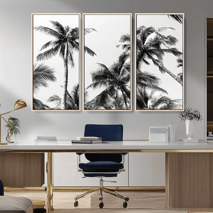 46641801-MGV-CV-36X24-Palm Tree Wall Art Canvas Print, Framed Black White Tropics Art Picture Print, Monochrome Palms Perfect Modern Tropical Minimalist