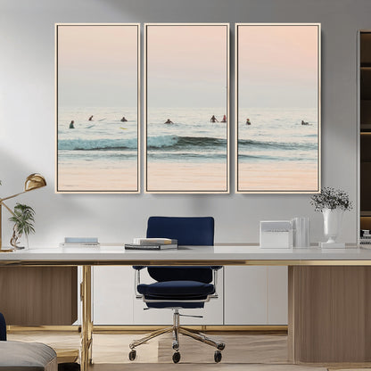 98888919-MGV-CV-36X24-Pastel Ocean Wall Art Canvas Print, Framed Soft Sunset Swimming Art Picture Print, Calm Sea Horizon Perfect Soft Coastal