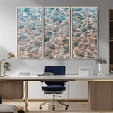 26580287-MGV-FC-48X32-3P_Natural-Clear Water Wall Art Canvas Print, Framed Sunlit Ripples Art Picture Print, Ocean Texture Perfect Modern Coastal Decor Artwork