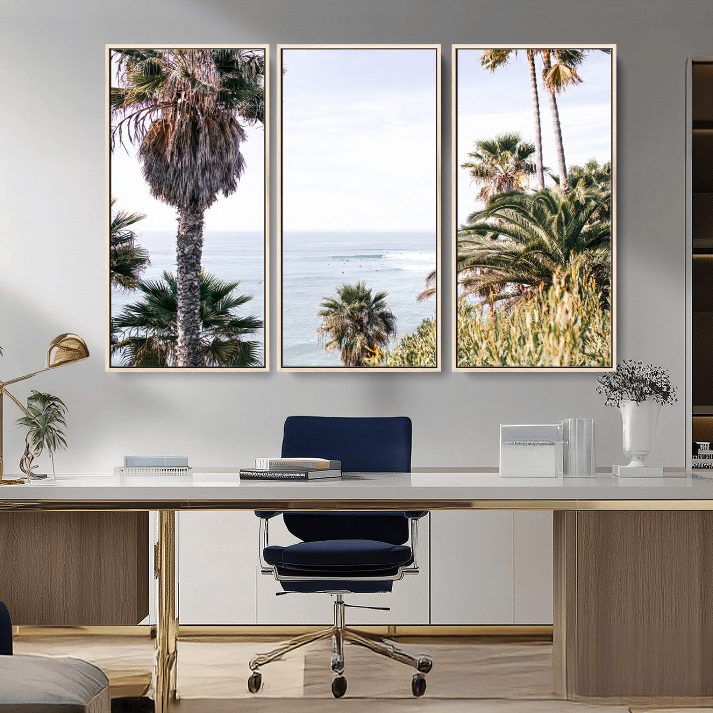 51404565-MGV-CV-36X24-Palm Trees Wall Art Canvas Print, Framed Ocean Breeze Art Picture Print, Coastal View Perfect Tropical Coastal Decor Artwork