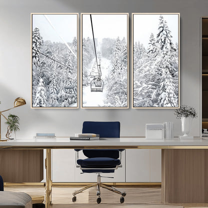 44705668-MGV-CV-36X24-Winter Forest Wall Art Canvas Print, Framed Snowy Forest Art Picture Print, Ski Lift Perfect Scandinavian Decor Artwork