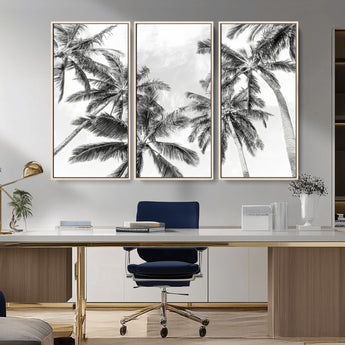 62113786-MGV-CV-36X24-Black White Palm Wall Art Canvas Print, Framed Monochrome Tropics Art Picture Print, Minimalist Beach Perfect Coastal Minimalist