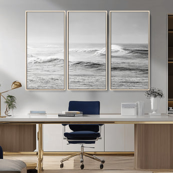 98634812-MGV-CV-36X24-Black and White Ocean Waves Wall Art – Minimalist Sea Canvas Print, Coastal Photography Decor for Living Room, Bedroom or Office