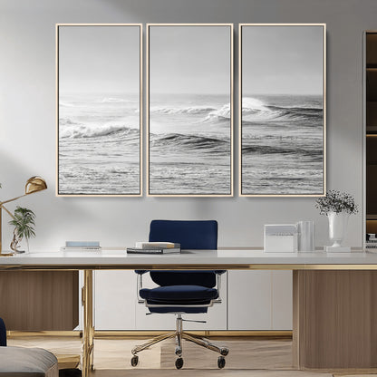 98634812-MGV-CV-36X24-Black and White Ocean Waves Wall Art – Minimalist Sea Canvas Print, Coastal Photography Decor for Living Room, Bedroom or Office