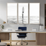 98446901-MGV-CV-36X24-Monochrome Surf Wall Art Canvas Print, Framed Minimalist Surfer Art Picture Print, Surfboard Silhouette Perfect Coastal Minimalist