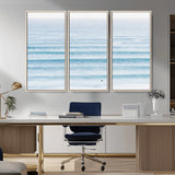 77145995-MGV-CV-36X24-Ocean Simplicity Wall Art Canvas Print, Framed Surfer on Water Art Picture Print, Light Blue Perfect Coastal Minimalist Decor