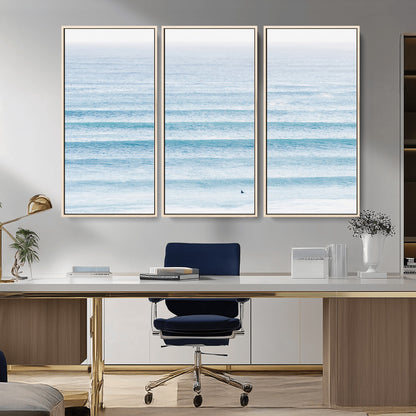 77145995-MGV-CV-36X24-Ocean Simplicity Wall Art Canvas Print, Framed Surfer on Water Art Picture Print, Light Blue Perfect Coastal Minimalist Decor