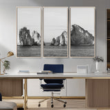18810731-MGV-CV-36X24-Rugged Coastline Wall Art Canvas Print, Framed Ocean Cliffs Art Picture Print, Monochrome Seascape Perfect Coastal Minimalist