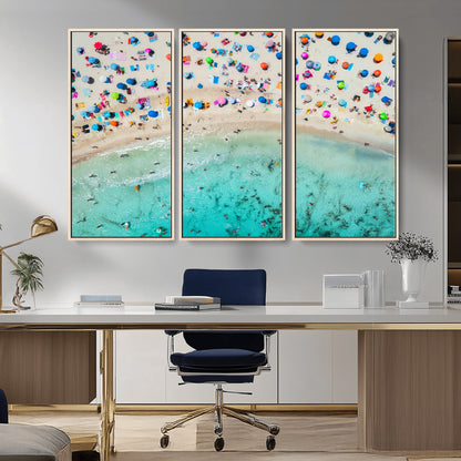 76172085-MGV-CV-36X24-Tropical Shoreline Wall Art Canvas Print, Framed Beach Relaxing Art Picture Print, Aerial Summer Perfect Coastal Vibrant Decor