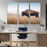 99620201-MGV-CV-36X24-Wild Bison Wall Art Canvas Print, Framed Bison in Prairie Art Picture Print, Rustic Western Perfect Rustic Western Decor Artwork