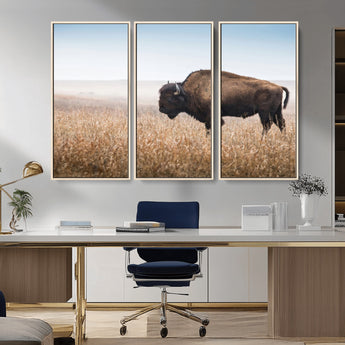 99620201-MGV-CV-36X24-Wild Bison Wall Art Canvas Print, Framed Bison in Prairie Art Picture Print, Rustic Western Perfect Rustic Western Decor Artwork