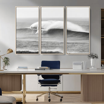 42544082-MGV-CV-36X24-Monochrome Seascape Wall Art Canvas Print, Framed Surf Wave Art Picture Print, Minimalist Ocean Perfect Moody Coastal Decor