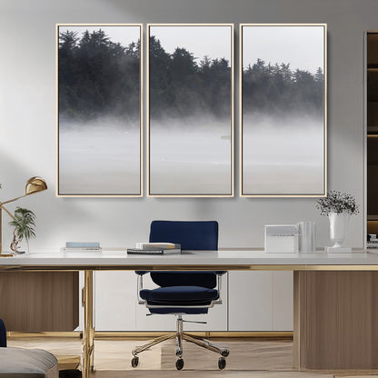 59703275-MGV-CV-36X24-Surfer in Fog Wall Art Canvas Print, Framed Foggy Beach Art Picture Print, Coastal Surf Perfect Moody Coastal Decor Artwork