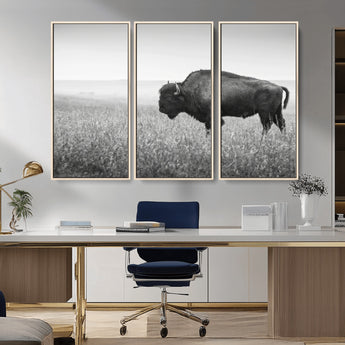 28435251-MGV-CV-36X24-Bison In Prairie Wall Art Canvas Print, Framed Rustic Wildlife Art Picture Print, Wild Buffalo Perfect Rustic Western Decor