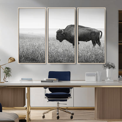28435251-MGV-CV-36X24-Bison In Prairie Wall Art Canvas Print, Framed Rustic Wildlife Art Picture Print, Wild Buffalo Perfect Rustic Western Decor