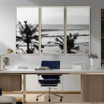 17508038-MGV-CV-36X24-Tropical Coastline Wall Art Canvas Print, Framed Palm Trees Art Picture Print, Ocean Waves Perfect Minimalist Coastal Decor