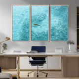 43671474-MGV-CV-36X24-Fish Swarm Wall Art Canvas Print, Framed Marine Life Art Picture Print, Shark Aerial Perfect Wildlife Coastal Decor Artwork