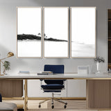 29611516-MGV-CV-36X24-Black White Beach Wall Art Canvas Print, Framed Palm Trees Art Picture Print, Monochrome Tropical Perfect Minimalist Coastal Decor