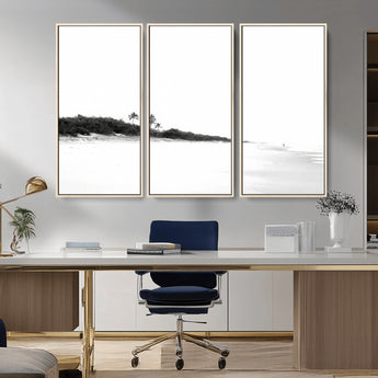 29611516-MGV-CV-36X24-Black White Beach Wall Art Canvas Print, Framed Palm Trees Art Picture Print, Monochrome Tropical Perfect Minimalist Coastal Decor