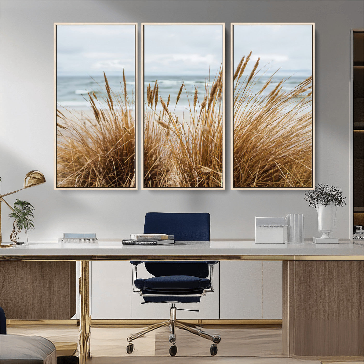 14270839-MGV-CV-36X24-Beach Grass Wall Art Canvas Print, Framed Coastal Dunes Art Picture Print, Dune Grass Perfect Coastal Minimalist Decor Artwork