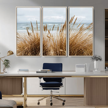 14270839-MGV-CV-36X24-Beach Grass Wall Art Canvas Print, Framed Coastal Dunes Art Picture Print, Dune Grass Perfect Coastal Minimalist Decor Artwork
