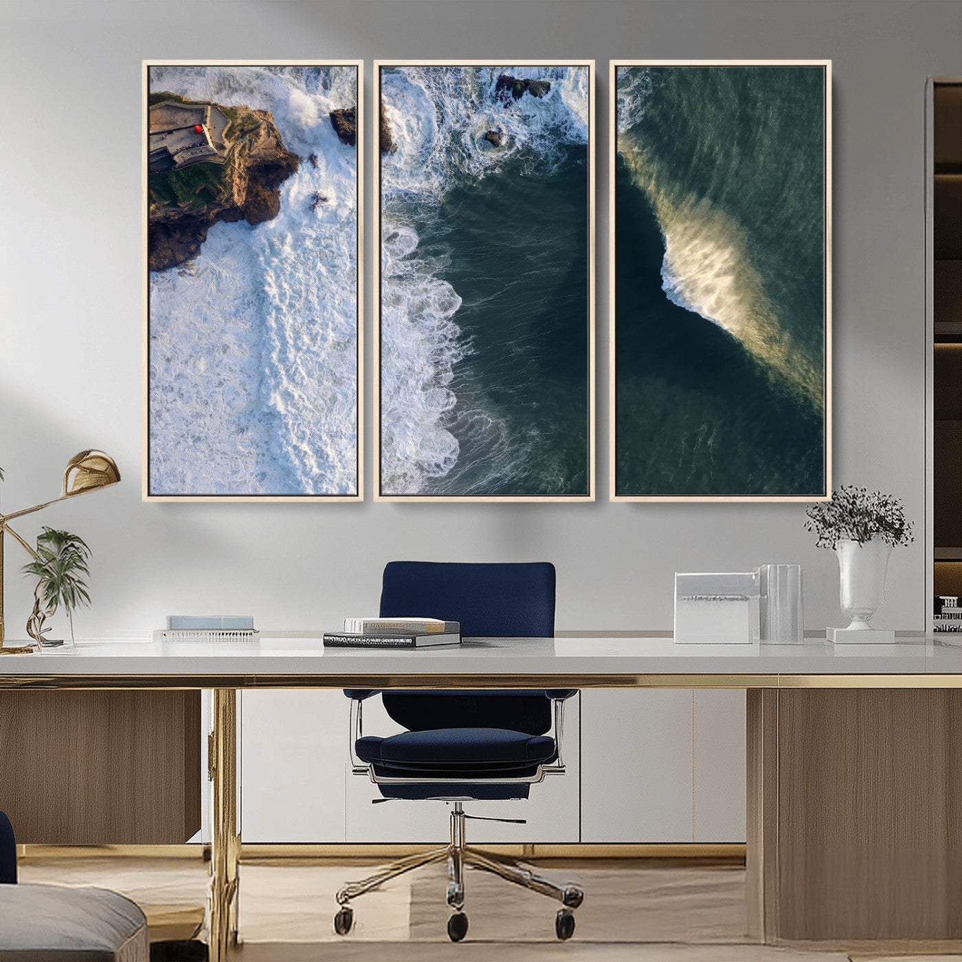 37405684-MGV-CV-36X24-Nazare Coast Wall Art Canvas Print, Framed Aerial Ocean Art Picture Print, Coastal Fortress Perfect Dramatic Coastal Decor Artwork