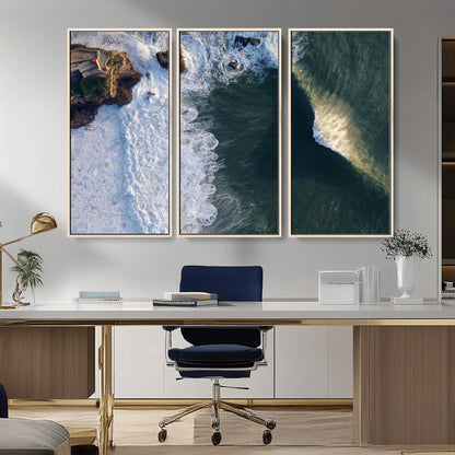 37405684-MGV-CV-36X24-Nazaré Coast Wall Art Canvas Print, Framed Aerial Ocean Art Picture Print, Coastal Fortress Perfect Dramatic Coastal Decor Artwork