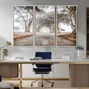 87090469-MGV-CV-36X24-Cypress Tunnel Wall Art Canvas Print, Framed Misty Road Art Picture Print, Foggy Trees Perfect Rustic Woodland Decor Artwork