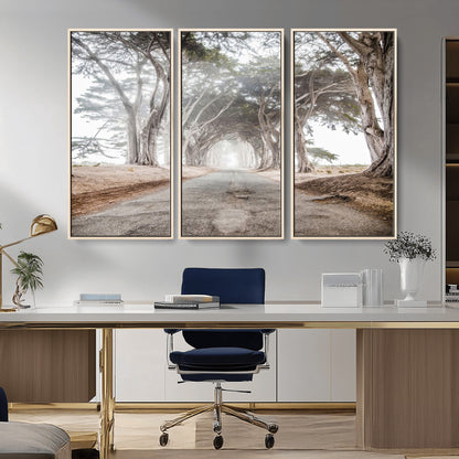 87090469-MGV-CV-36X24-Cypress Tunnel Wall Art Canvas Print, Framed Misty Road Art Picture Print, Foggy Trees Perfect Rustic Woodland Decor Artwork