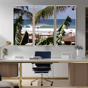 34722557-MGV-CV-36X24-Tropical Shoreline Wall Art Canvas Print, Framed Surfer Beach Art Picture Print, Coastal Surf Perfect Tropical Coastal Decor