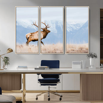 96024025-MGV-CV-36X24-Elk Photography Wall Art Canvas Print, Framed Mountain Wildlife Art Picture Print, Rustic Lodge Decor Perfect Rustic Lodge Decor