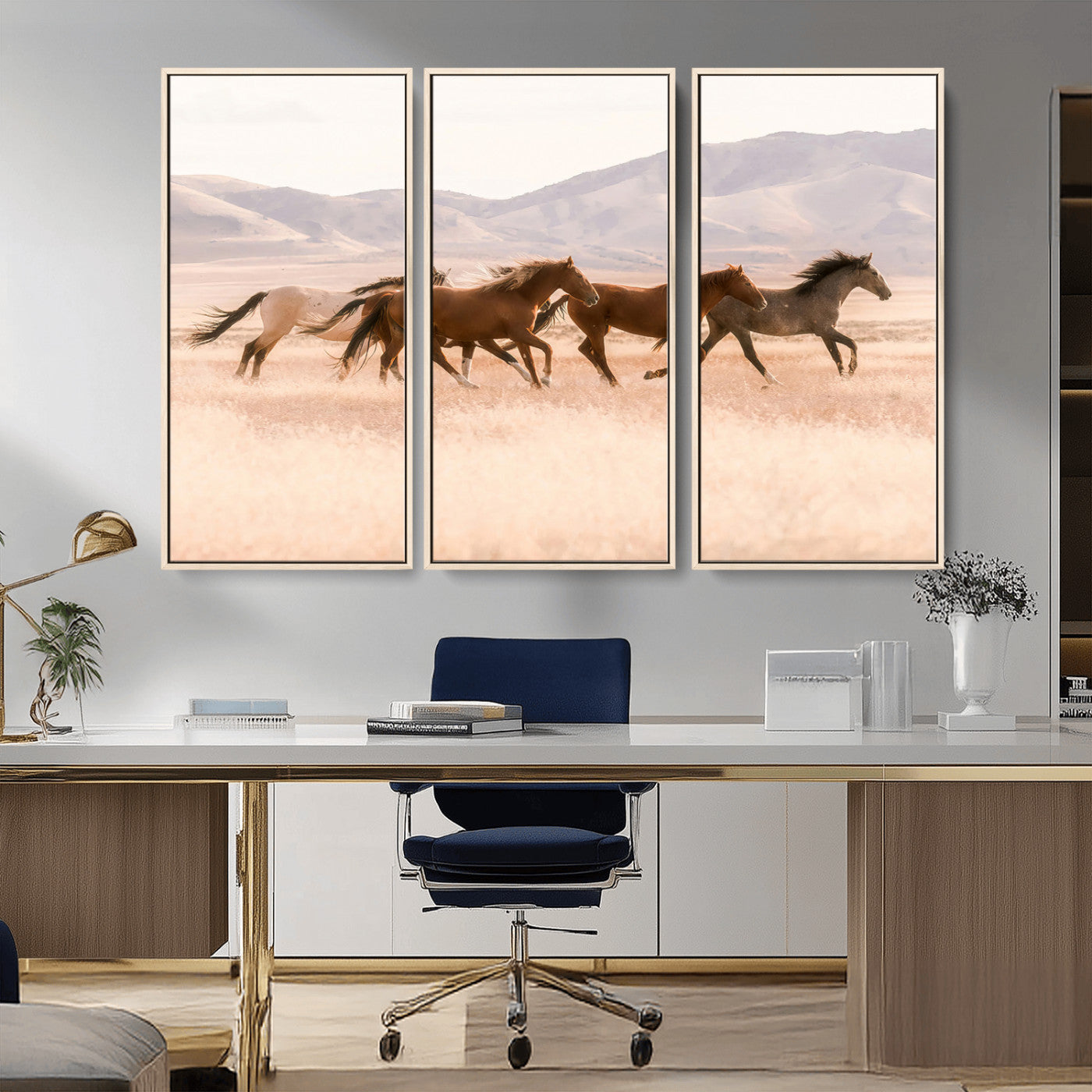 83644685-MGV-CV-36X24-Wild Horse Art Wall Art Canvas Print, Framed Rustic Western Art Picture Print, Desert Horse Scene Perfect Rustic Western Decor